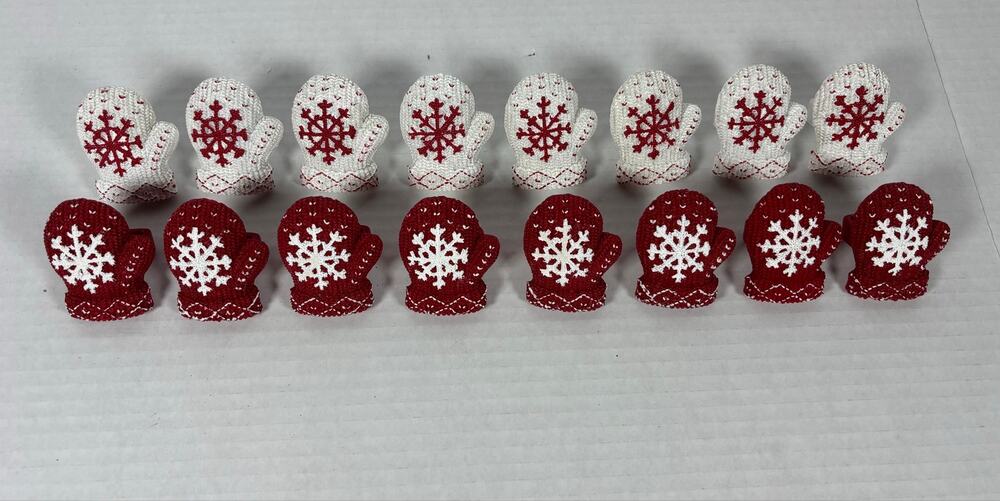Set of 16 Mitten Snowflake Decorative Holiday Christmas Red & White Napkin Rings
